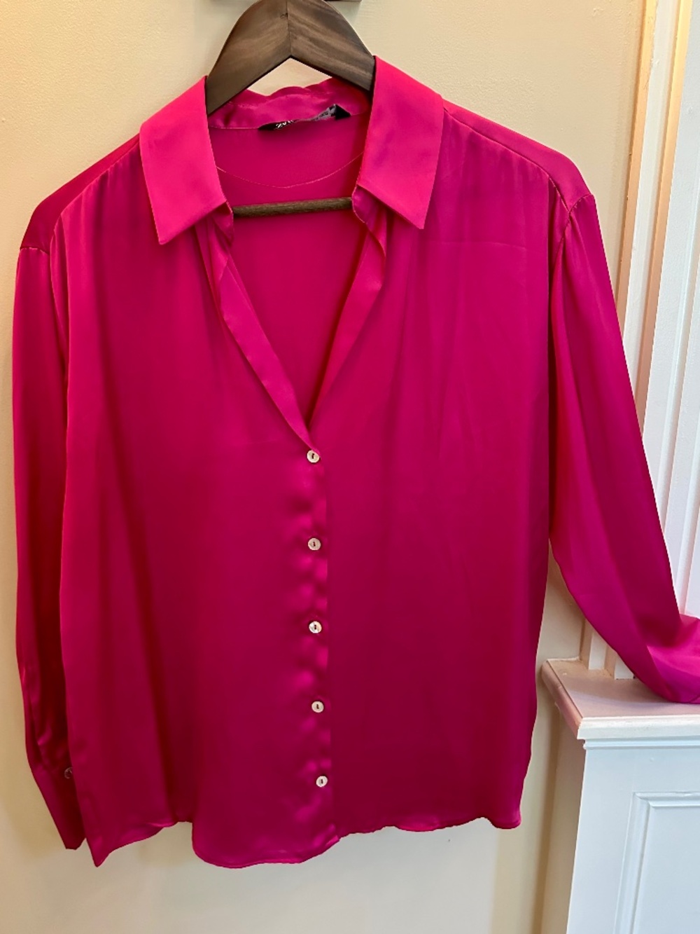 Zara satin-effect shirt, beautiful magenta, size M